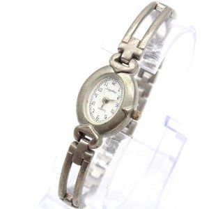 Vintage Angelina Watch Women Silver Tone Stainless Steel Classic White Oval Dial